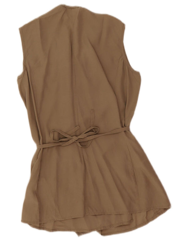 Andrea Mare Womens Sleeveless Wrap Blouse Top UK 10 Small Khaki Silk