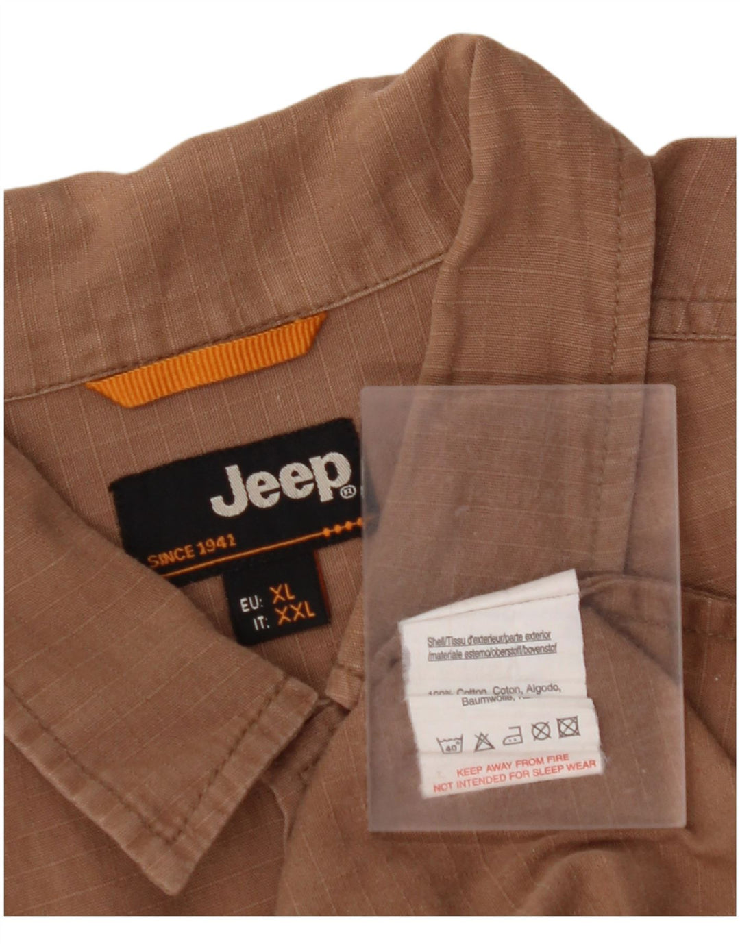 JEEP Mens Short Sleeve Shirt XL Brown Check Cotton