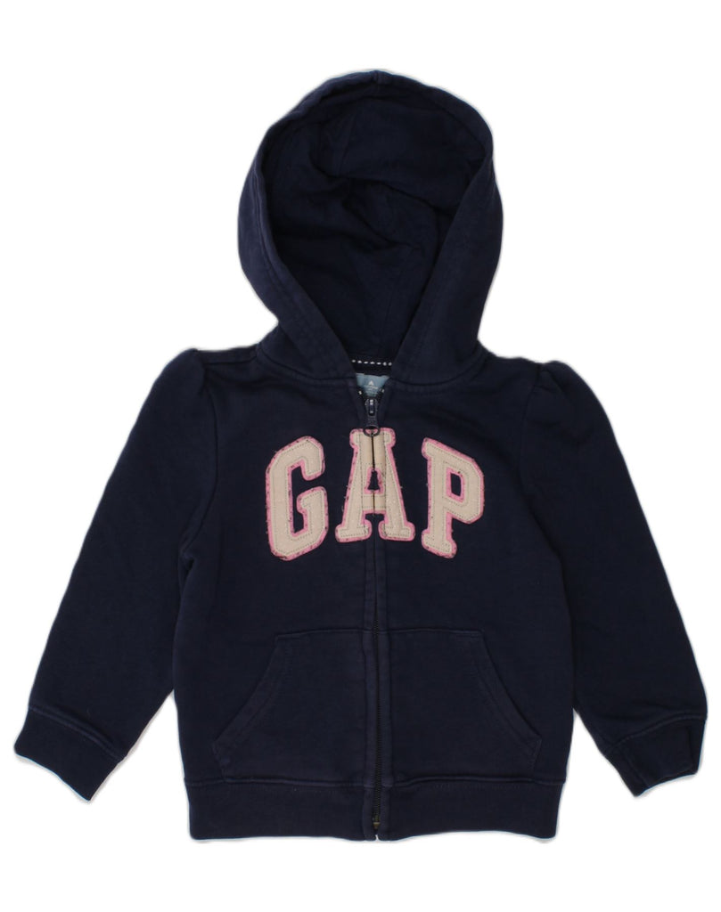 GAP Baby Girls Graphic Zip Hoodie Sweater 18-24 Months Navy Blue Cotton | Vintage Gap | Thrift | Second-Hand Gap | Used Clothing | Messina Hembry 