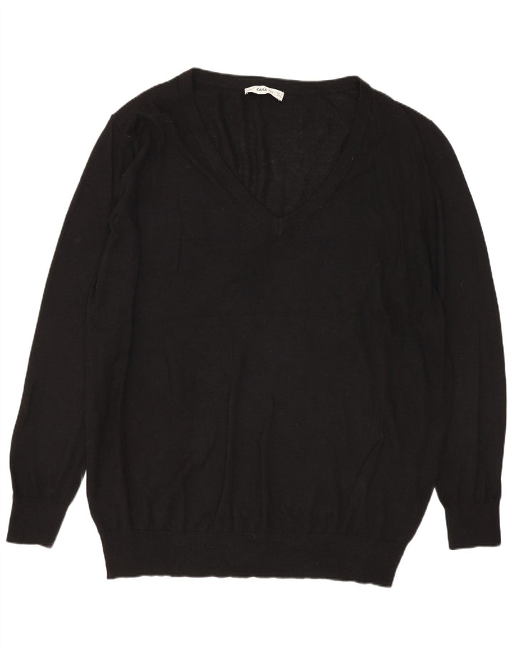 Zara Womens Oversized V-Neck Jumper Sweater UK 14 Medium Black Modal