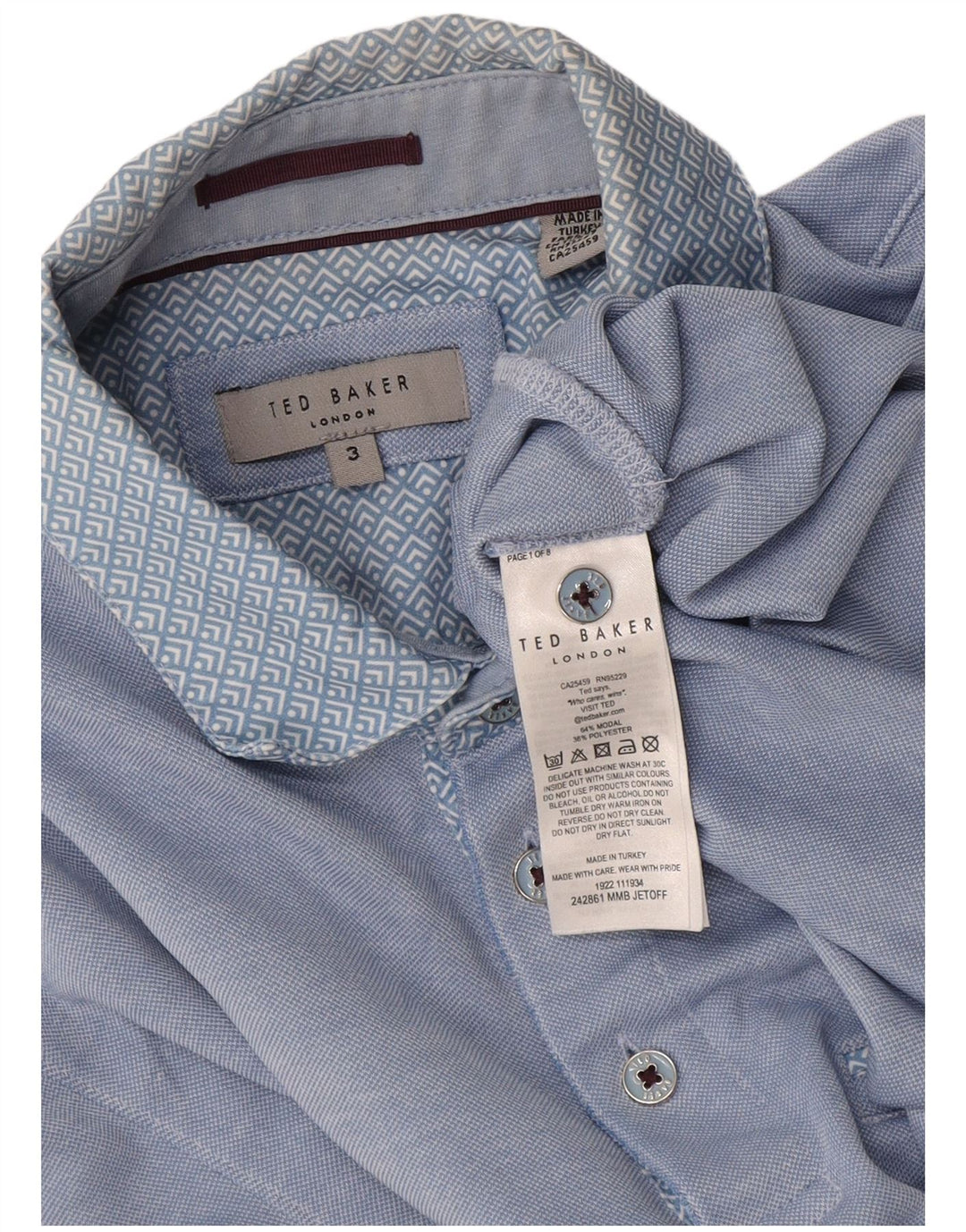 Ted Baker Mens Polo Shirt Size 3 Medium Blue Modal