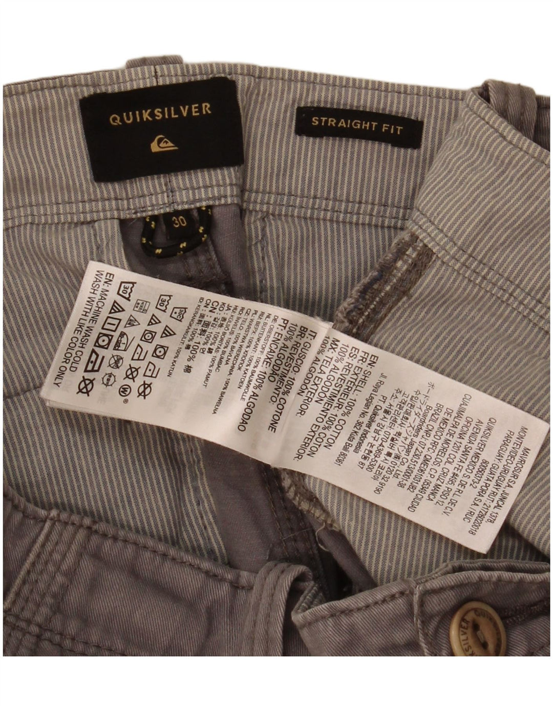 Quiksilver Mens Straight Fit Cargo Shorts W30 Medium Grey Cotton