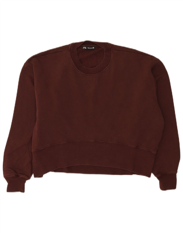 Zara Womens Oversized Sweatshirt Jumper UK 10 Small Burgundy Cotton