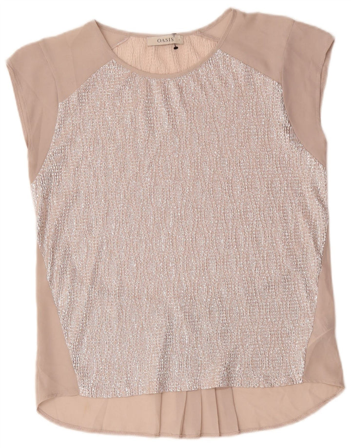 Oasis Womens Oversized Blouse Top UK 10 Small Beige Colourblock Polyester