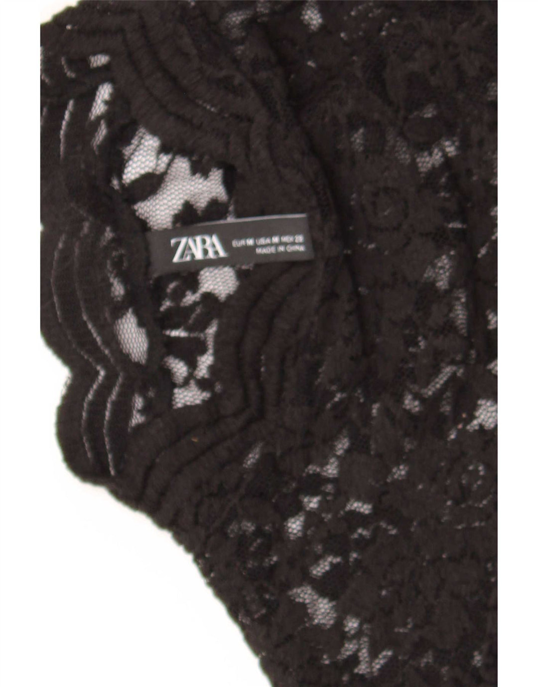 Zara Womens Crop Lace Blouse Top UK 12 Medium Black Floral