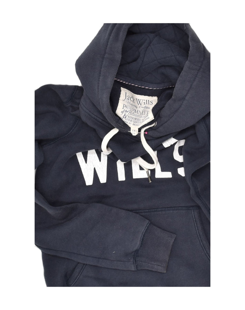 JACK WILLS Womens Graphic Hoodie Jumper UK 8 Small Navy Blue Cotton | Vintage Jack Wills | Thrift | Second-Hand Jack Wills | Used Clothing | Messina Hembry 