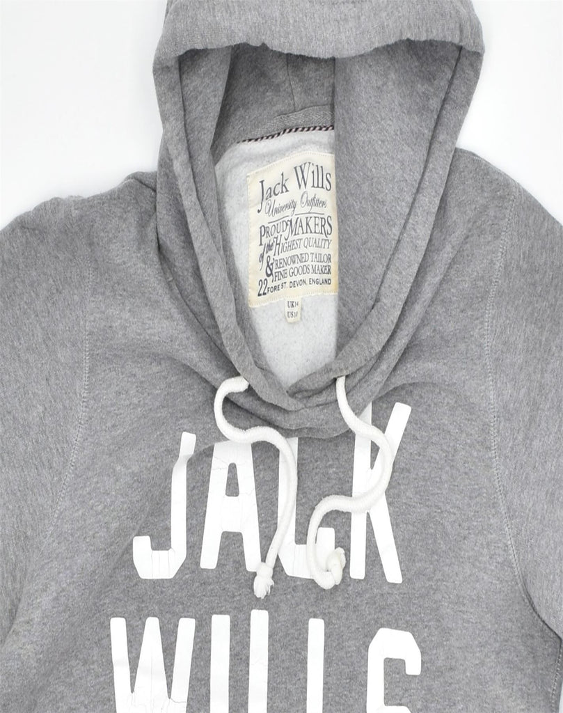 JACK WILLS Womens Graphic Hoodie Jumper UK 14 Large Grey Cotton | Vintage | Thrift | Second-Hand | Used Clothing | Messina Hembry 