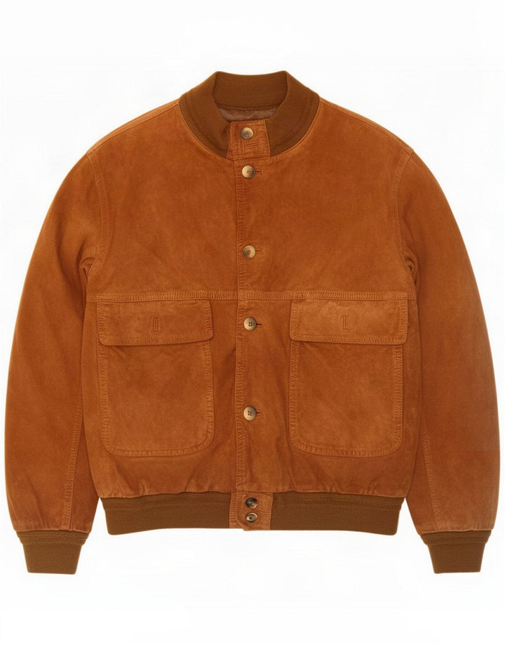 Vintage Mens Suede Bomber Jacket UK 40 Large Beige