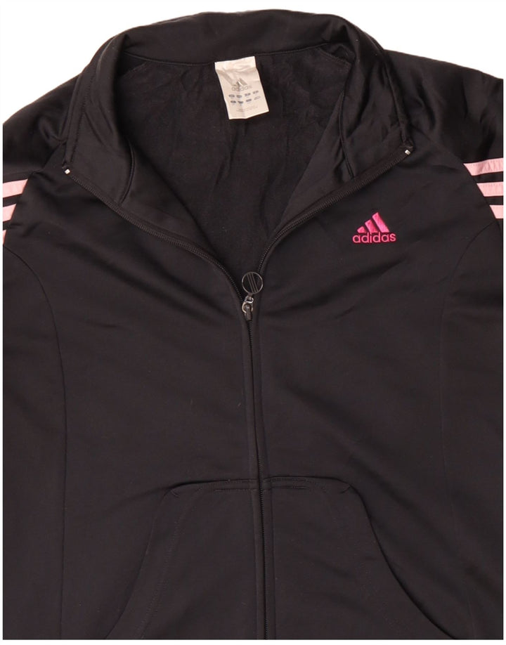 ADIDAS Womens Tracksuit Top Jacket UK 14 Medium Black Polyester