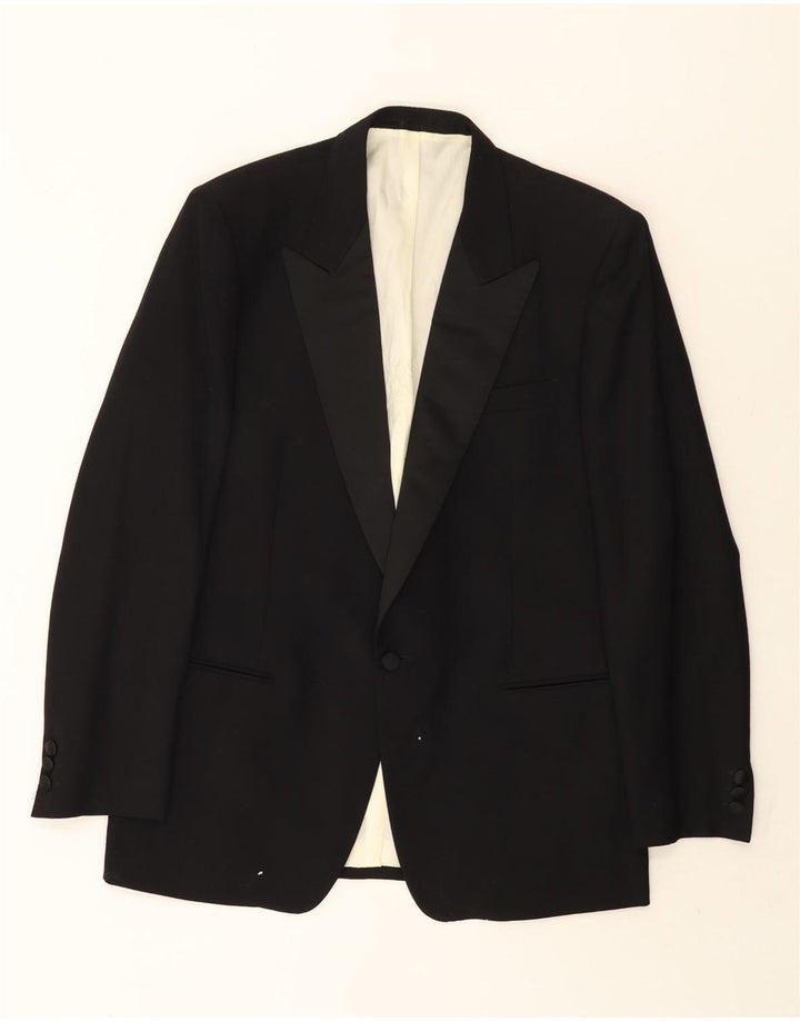 Lebole Mens 1 Button Blazer Jacket IT 50 Large Black Wool