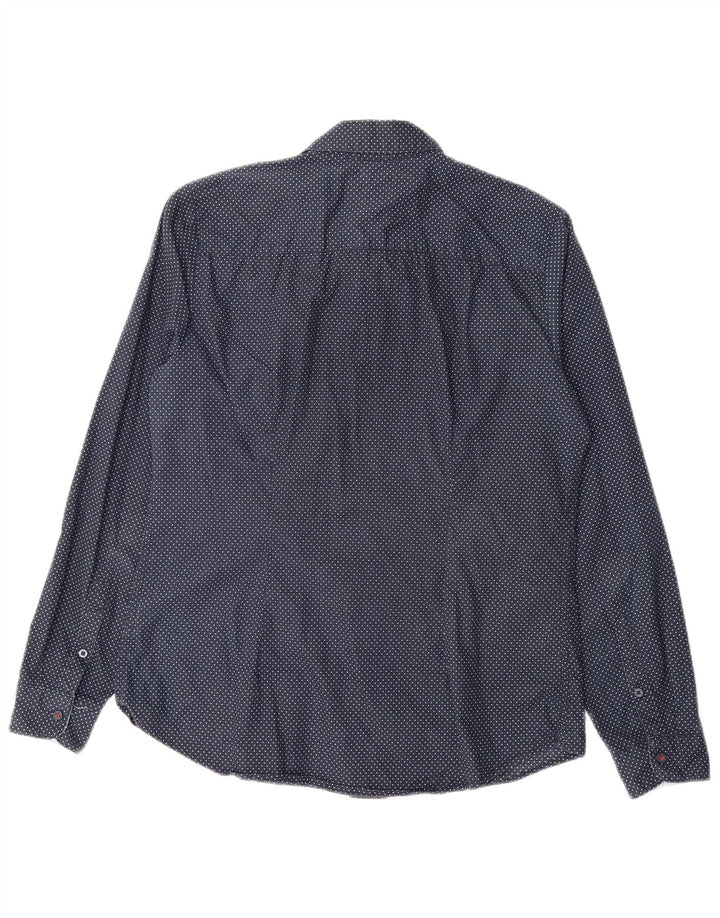 TOMMY HILFIGER Womens Classic Fit Shirt Small Navy Blue Polka Dot Classic