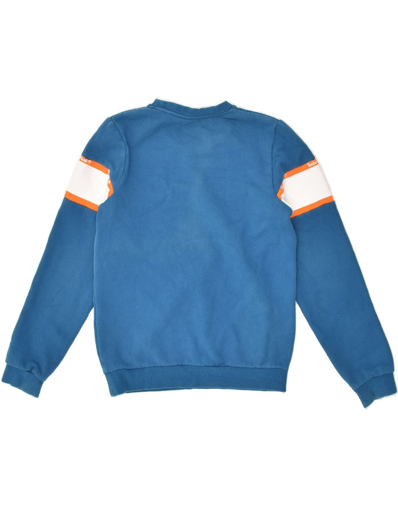 TIMBERLAND Boys Graphic Sweatshirt Jumper 13-14 Years Blue Colourblock Vintage Timberland and Second-Hand Timberland from Messina Hembry 