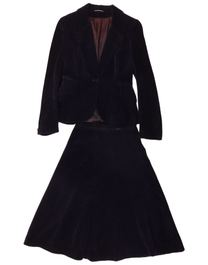 PIERRE D'ALBY Womens Corduroy 2 Piece Skirt Set UK 10 Small W24 Navy Blue