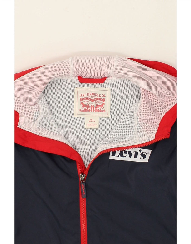 LEVI'S Boys Graphic Hooded Rain Jacket 13-14 Years Navy Blue Colourblock | Vintage Levi's | Thrift | Second-Hand Levi's | Used Clothing | Messina Hembry 