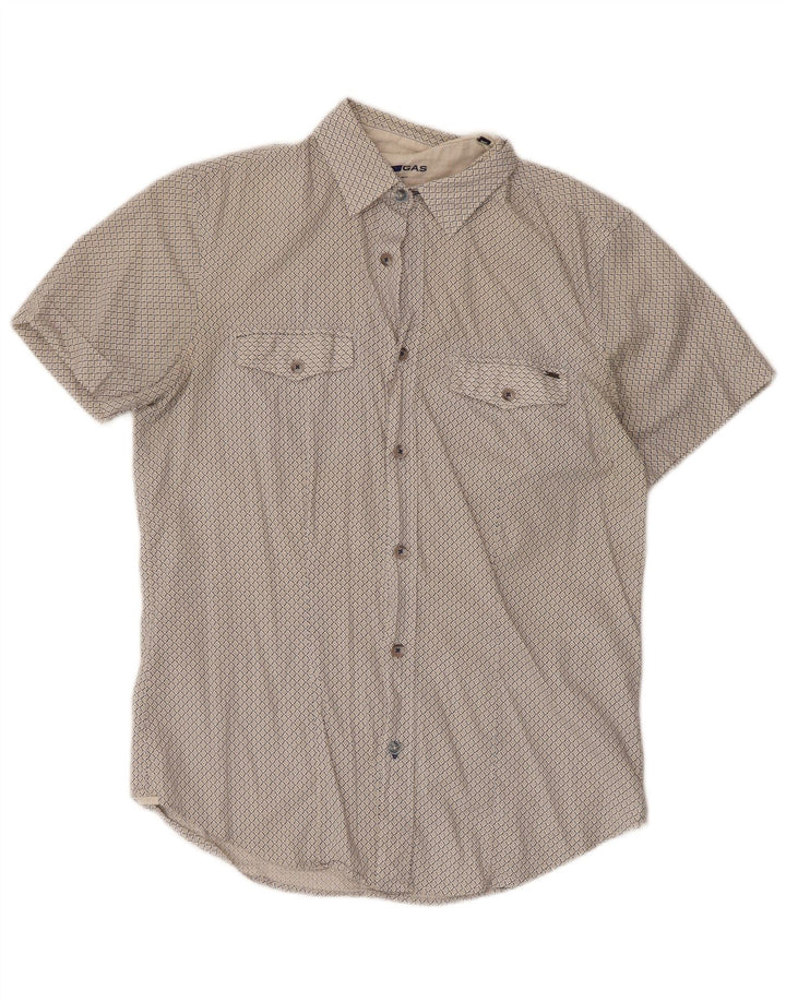 Gas Mens Short Sleeve Shirt Small White Geometric Cotton