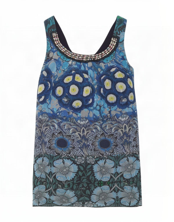 Desigual Womens Sleeveless Tunic Dress EU 38 Medium Blue Floral Polyester