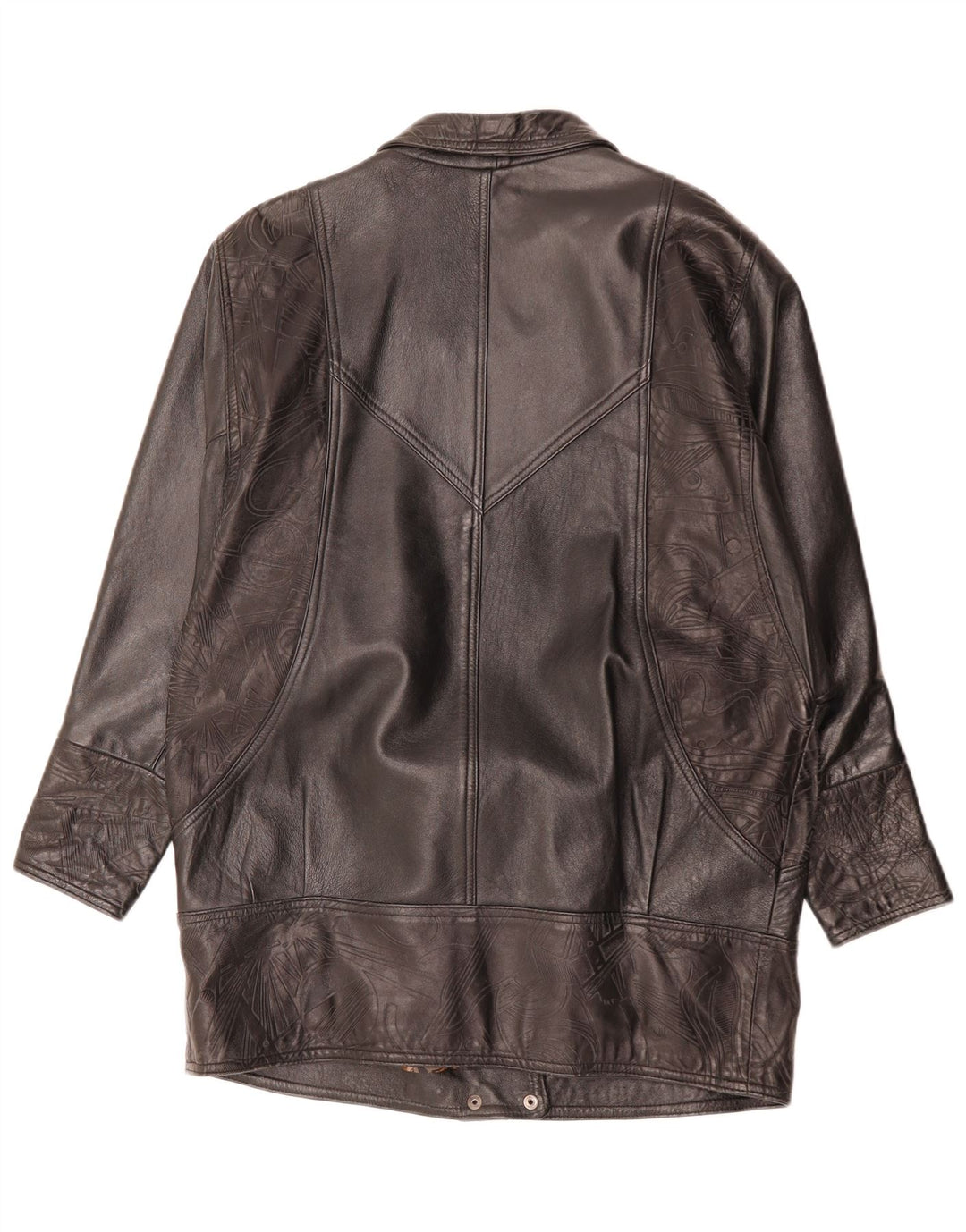 Vintage Womens Leather Coat UK 14 Large Black Geometric Leather