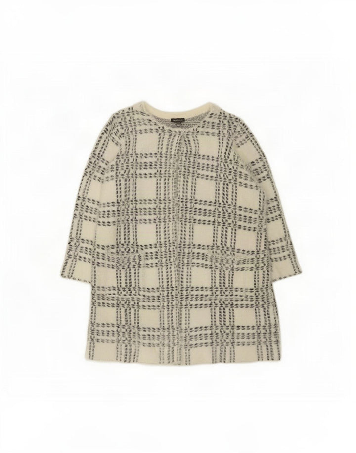 Marks & Spencer Womens Longline Cardigan Sweater UK 14 Medium White Check