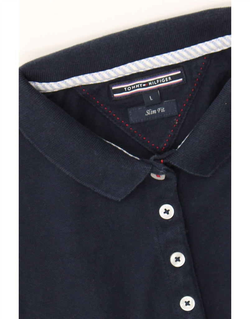 TOMMY HILFIGER Womens Slim Fit 3/4 Sleeve Polo Shirt UK 14 Large Navy Blue Vintage Tommy Hilfiger and Second-Hand Tommy Hilfiger from Messina Hembry 
