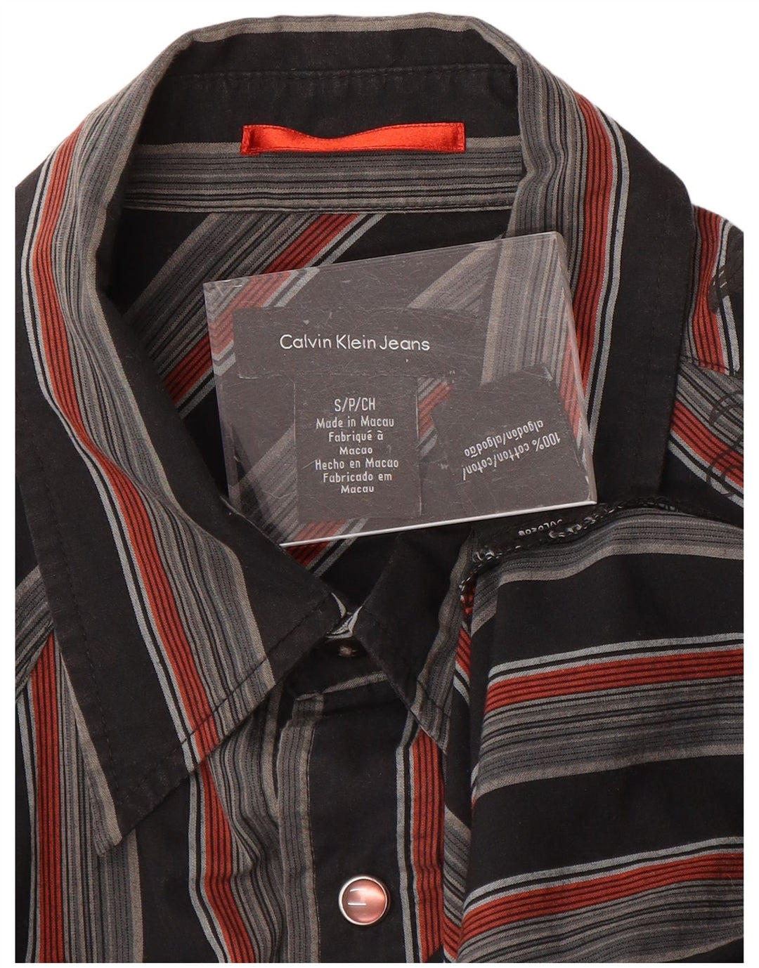 CALVIN KLEIN JEANS Mens Graphic Shirt Small Black Striped Cotton