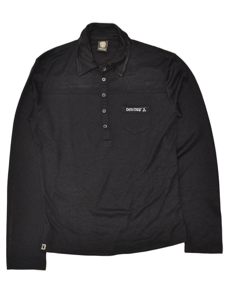 DONDUP Mens Long Sleeve Polo Shirt Medium Black Polyester | Vintage Dondup | Thrift | Second-Hand Dondup | Used Clothing | Messina Hembry 