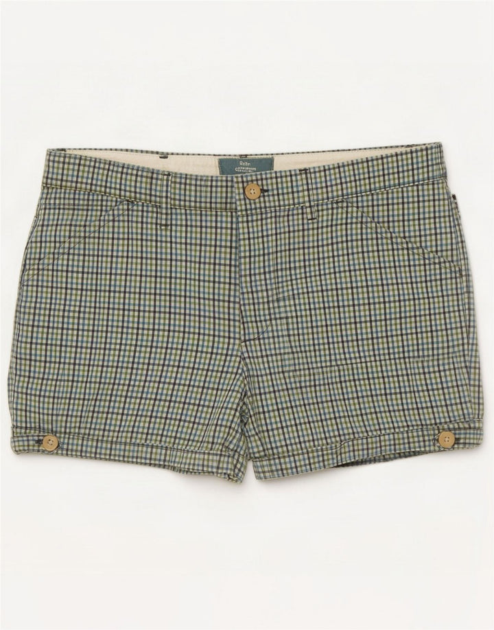 Franklin Marshall Womens Casual Shorts Medium W30 Green Gingham Cotton