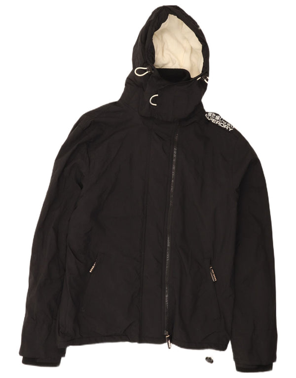 Superdry Womens Graphic Hooded Windbreaker Jacket UK 18 XL Black Nylon