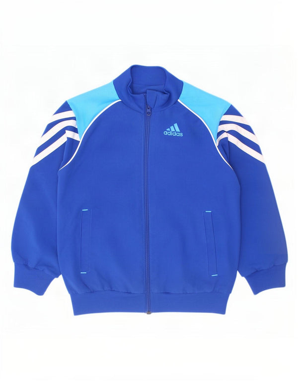 Adidas Boys Tracksuit Top Jacket 2-3 Years Blue Colourblock Polyester