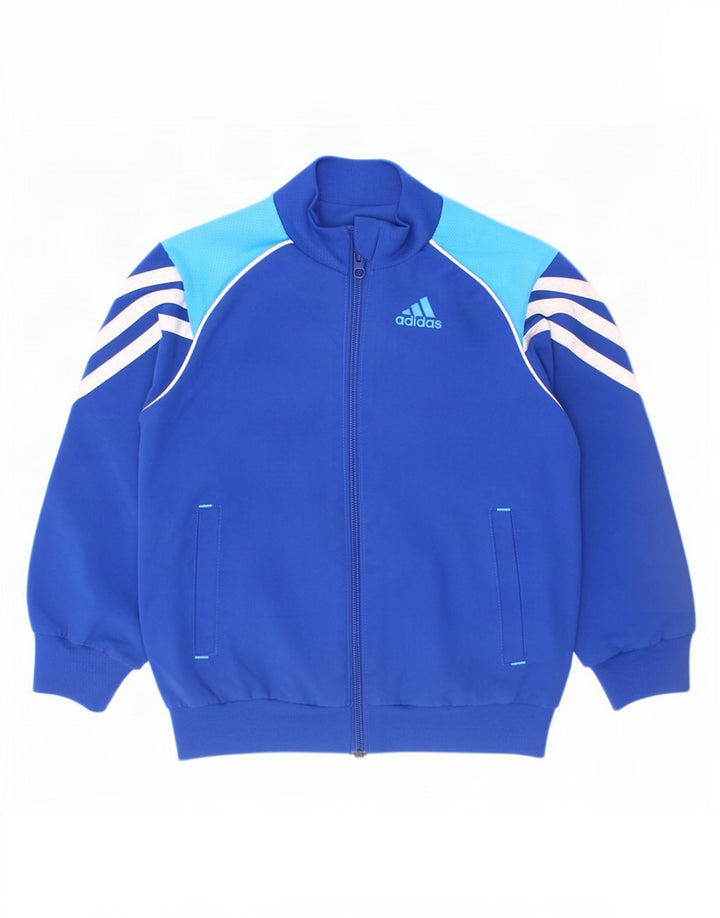 Adidas Boys Tracksuit Top Jacket 2-3 Years Blue Colourblock Polyester