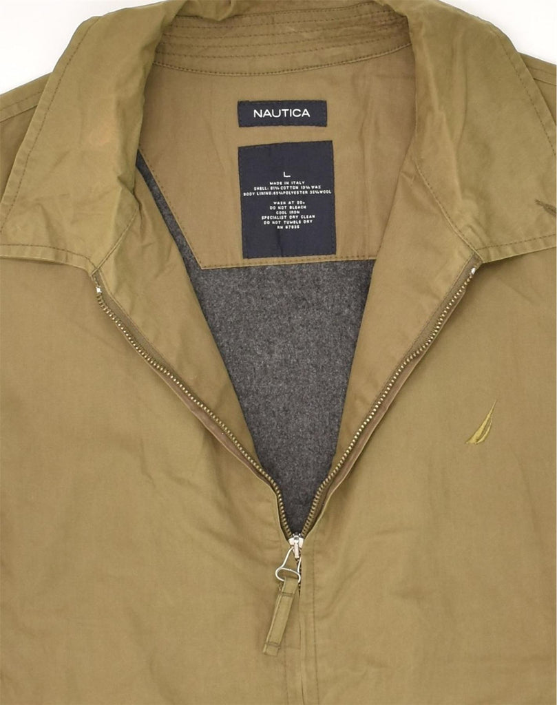 NAUTICA Mens Bomber Jacket UK 40 Large Khaki Cotton | Vintage Nautica | Thrift | Second-Hand Nautica | Used Clothing | Messina Hembry 