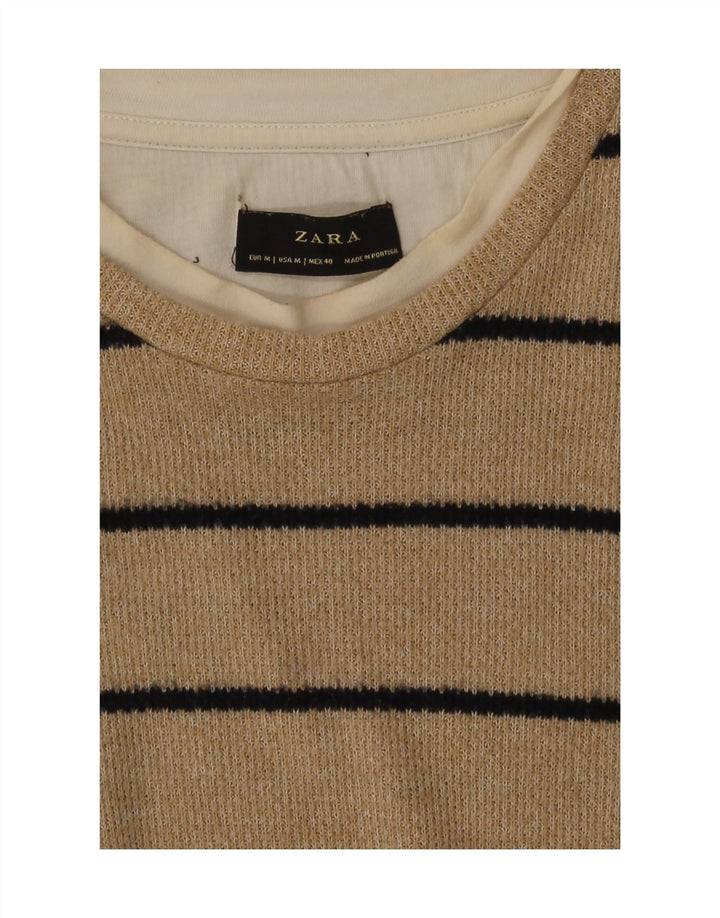 Zara Mens Top Long Sleeve Medium Beige Striped