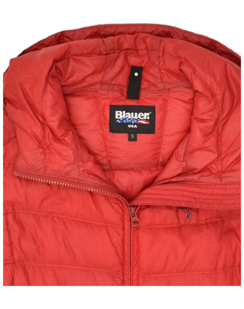 BLAUER Womens Hooded Padded Jacket UK 10 Small Red Polyamide | Vintage Blauer | Thrift | Second-Hand Blauer | Used Clothing | Messina Hembry 