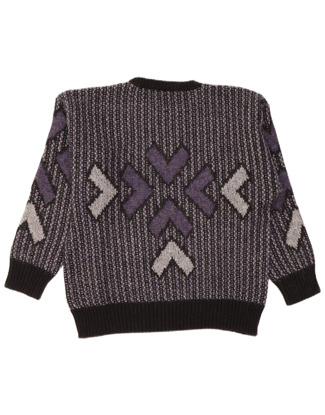 VINTAGE Womens Crew Neck Jumper Sweater UK 16 Large Purple Geometric Wool