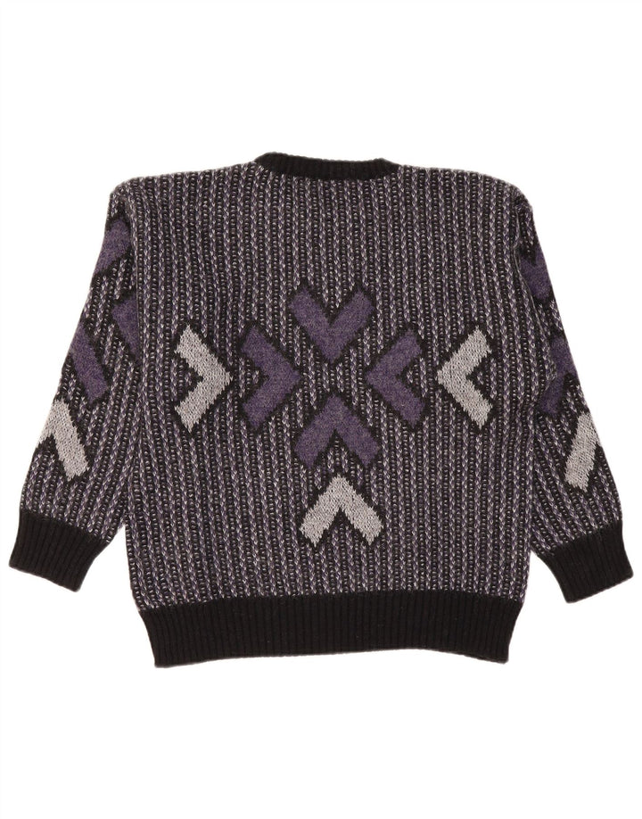 VINTAGE Womens Crew Neck Jumper Sweater UK 16 Large Purple Geometric Wool