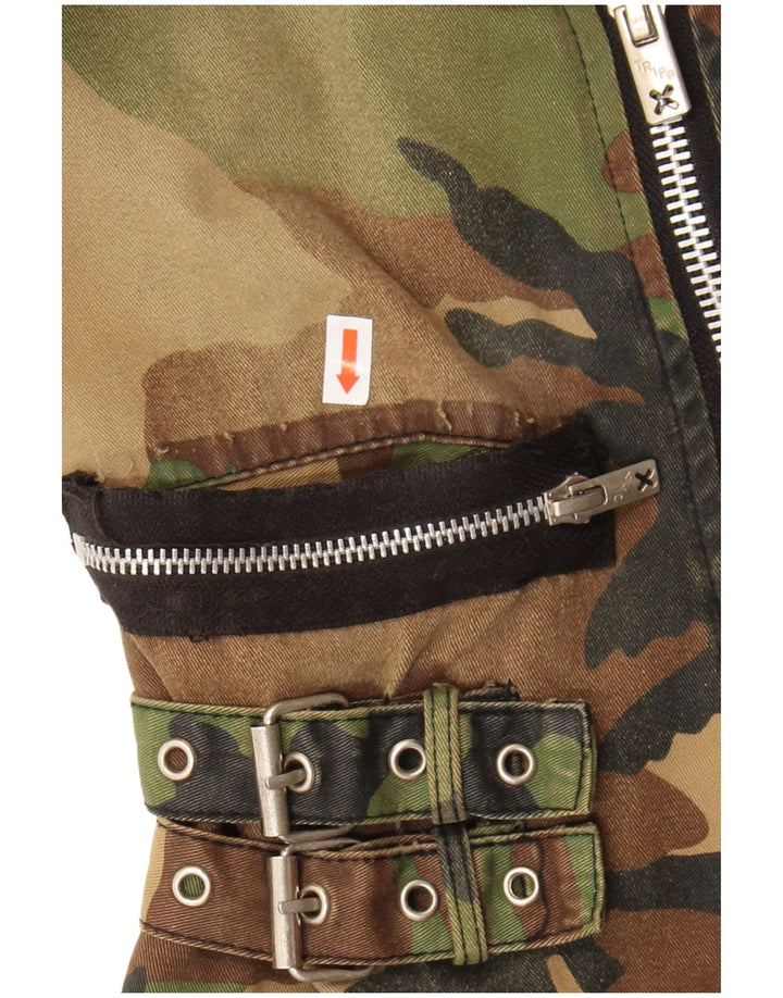 TRIPP NYC Womens Crop Military Jacket UK 10 Small Khaki Camouflage Cotton