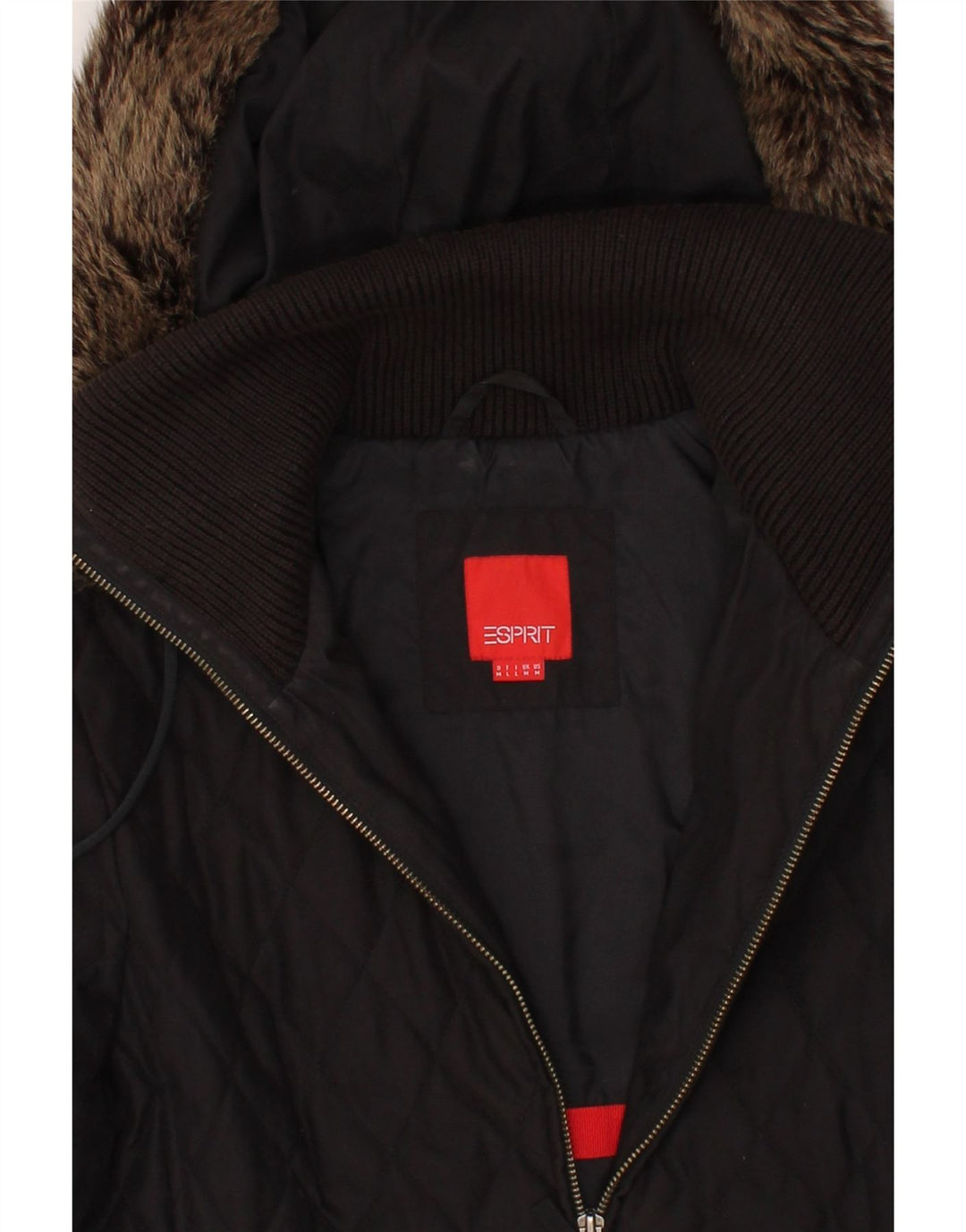ESPRIT Womens Hooded Quilted Jacket UK 14 Medium Black Polyester Vintage Esprit and Second-Hand Esprit from Messina Hembry 