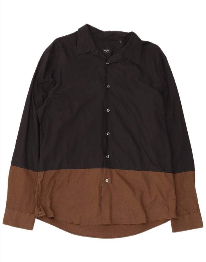 PAUL SMITH Mens Shirt Large Black Colourblock Cotton