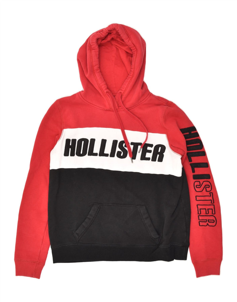 HOLLISTER Mens Graphic Hoodie Jumper Medium Red Colourblock Cotton | Vintage Hollister | Thrift | Second-Hand Hollister | Used Clothing | Messina Hembry 