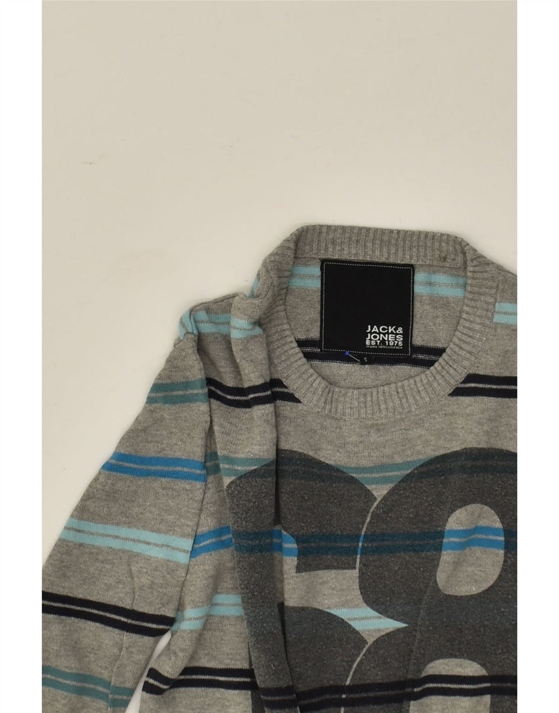 JACK & JONES Mens Graphic Crew Neck Jumper Sweater Small Grey Striped | Vintage Jack & Jones | Thrift | Second-Hand Jack & Jones | Used Clothing | Messina Hembry 