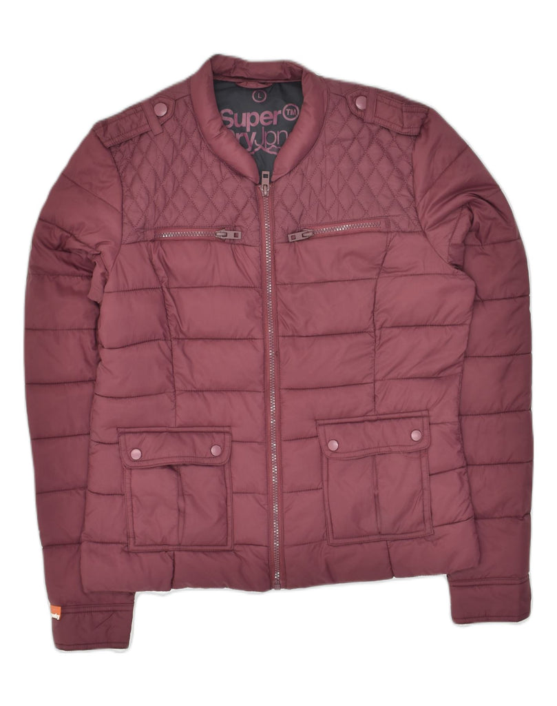 SUPERDRY Womens Padded Jacket UK 16 Large Maroon Polyester | Vintage Superdry | Thrift | Second-Hand Superdry | Used Clothing | Messina Hembry 