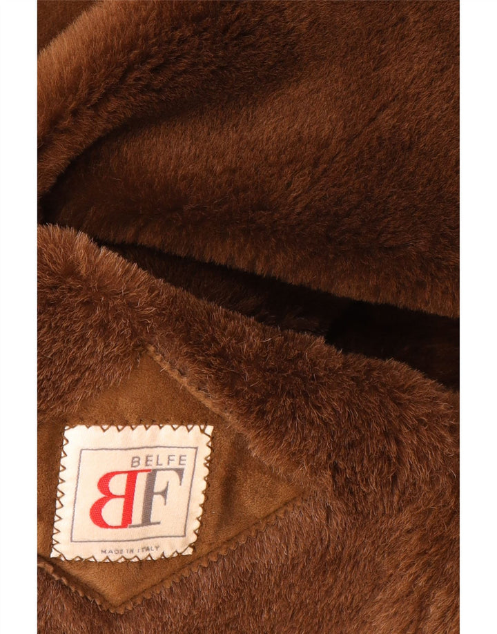 Belfe Womens Shearling Coat UK 14 Medium Brown Leather