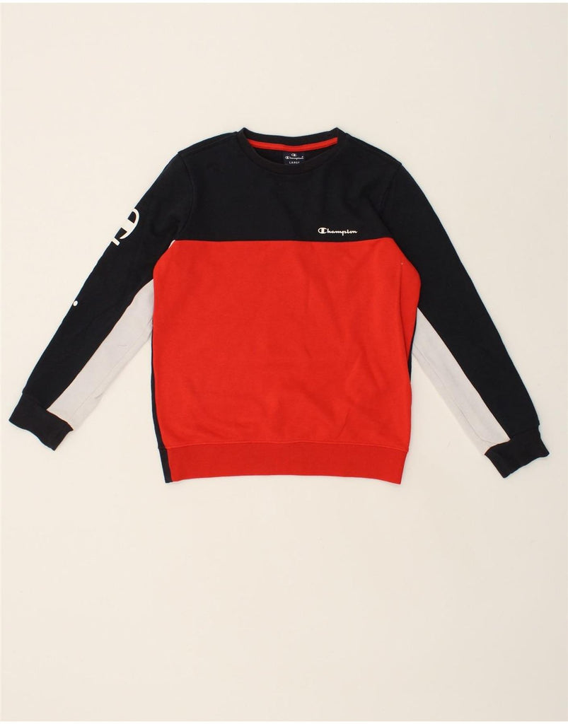 CHAMPION Boys Graphic Sweatshirt Jumper 11-12 Years Large  Red Colourblock | Vintage Champion | Thrift | Second-Hand Champion | Used Clothing | Messina Hembry 