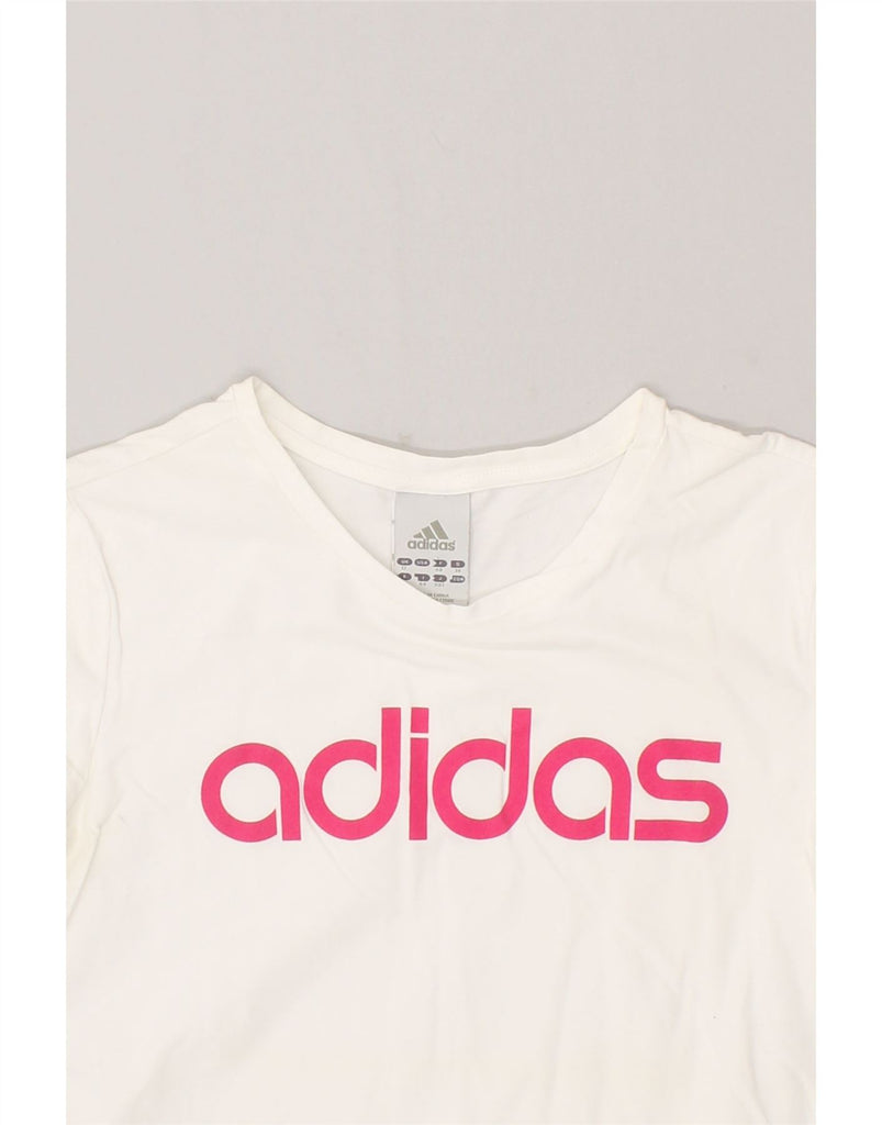 ADIDAS Womens Graphic T-Shirt Top UK 12 Medium  White Cotton | Vintage Adidas | Thrift | Second-Hand Adidas | Used Clothing | Messina Hembry 