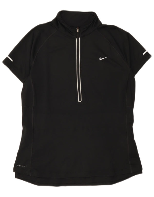 Nike Womens Dri Fit Zip Neck T-Shirt Top UK 14 Large Black Polyester