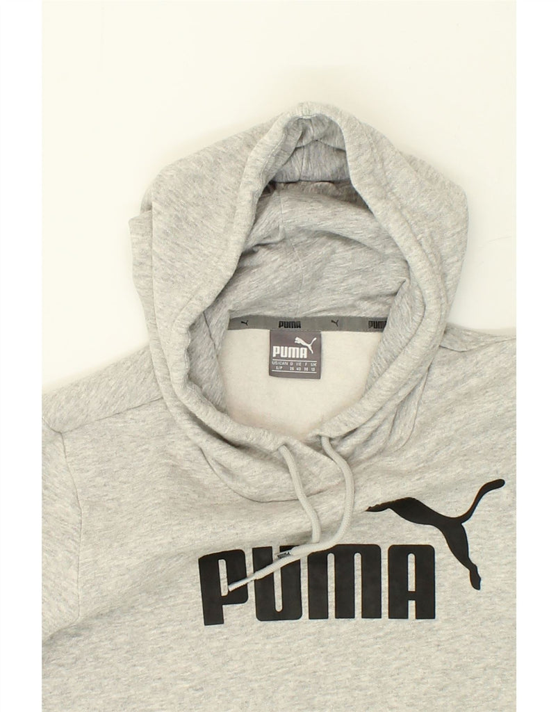 PUMA Womens Graphic Hoodie Jumper UK 10 Small Grey Flecked Cotton | Vintage Puma | Thrift | Second-Hand Puma | Used Clothing | Messina Hembry 