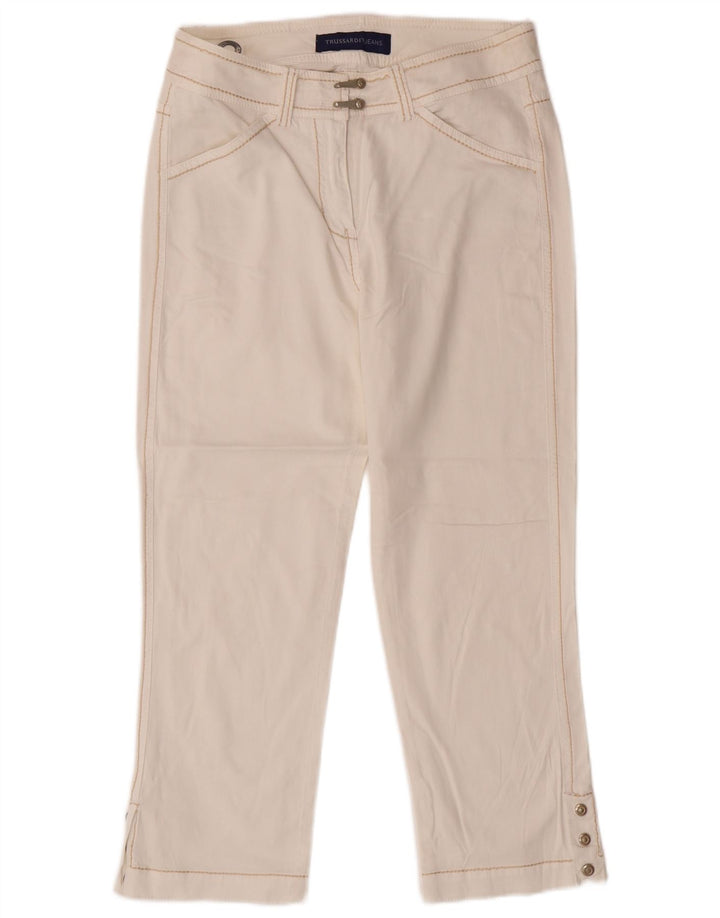 TRUSSARDI Womens Straight Capri Trousers W27 L22 White Cotton