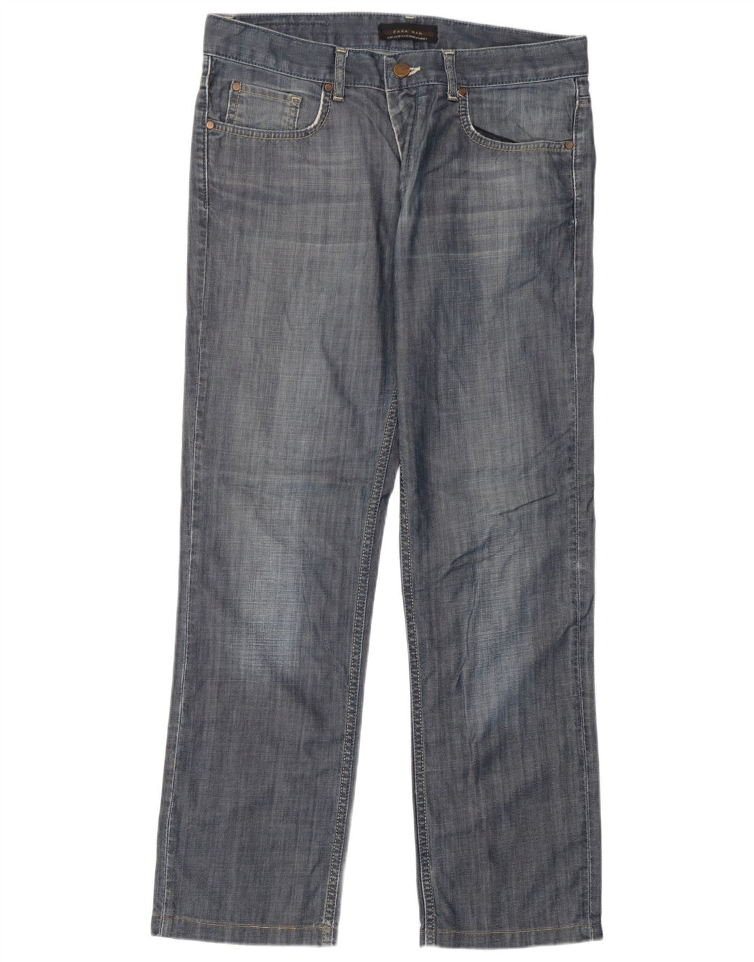 Zara Mens Straight Jeans EU 42 Large W32 L30 Blue Cotton