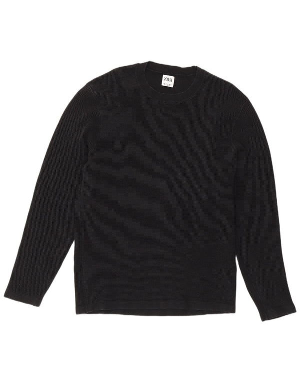 Zara Mens Crew Neck Jumper Sweater Large Black