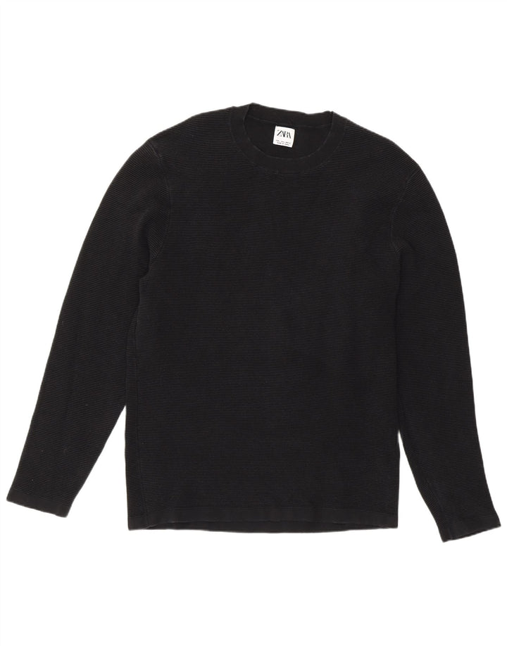 Zara Mens Crew Neck Jumper Sweater Large Black
