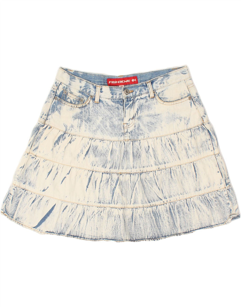 FISHBONE Womens Denim Skirt UK 14 Medium W32 Blue Tie Dye Cotton | Vintage Fishbone | Thrift | Second-Hand Fishbone | Used Clothing | Messina Hembry 